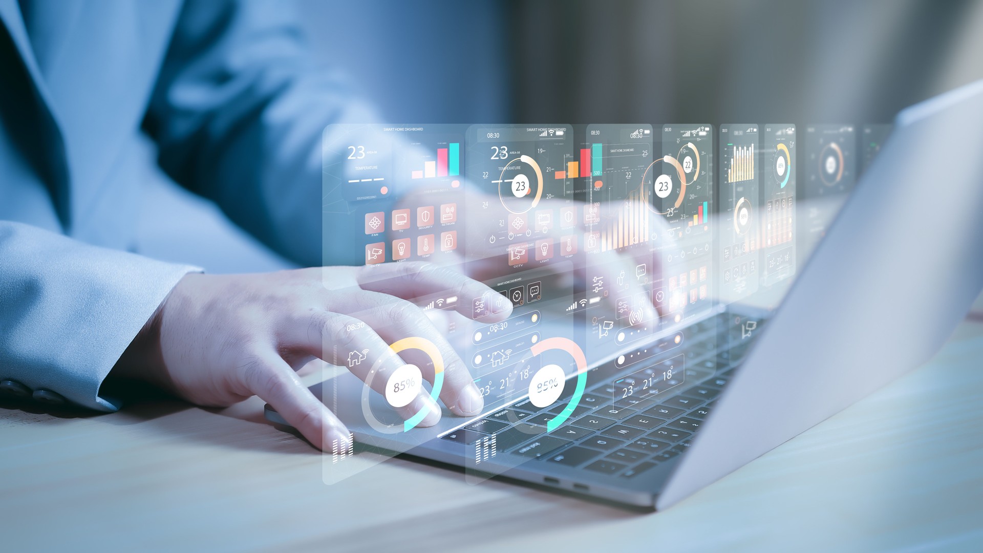 Data science, business analysis and strategy, big data concept.Business teamwork analyzing financial graph on virtual touch screen, futuristic technology solution for business development