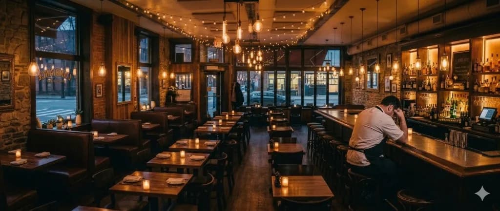 Chef sitting alone in empty restaurant