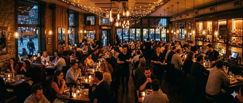 Busy restaurant during evening service